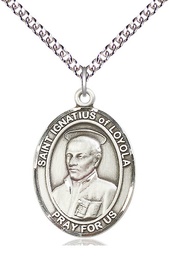 [7217SS/24SS] Sterling Silver Saint Ignatius of Loyola Pendant on a 24 inch Sterling Silver Heavy Curb chain