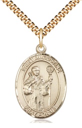 [7007GF/24G] 14kt Gold Filled Saint Augustine Pendant on a 24 inch Gold Plate Heavy Curb chain