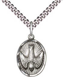 [0882SS/24S] Sterling Silver Holy Spirit Pendant on a 24 inch Light Rhodium Heavy Curb chain