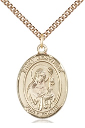[7219GF/24GF] 14kt Gold Filled Saint Gertrude of Nivelles Pendant on a 24 inch Gold Filled Heavy Curb chain