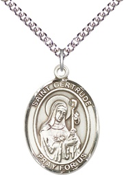[7219SS/24SS] Sterling Silver Saint Gertrude of Nivelles Pendant on a 24 inch Sterling Silver Heavy Curb chain