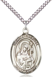 [7219SS/24SS] Sterling Silver Saint Gertrude of Nivelles Pendant on a 24 inch Sterling Silver Heavy Curb chain