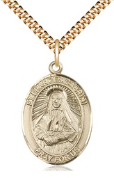 [7011GF/24G] 14kt Gold Filled Saint Frances Cabrini Pendant on a 24 inch Gold Plate Heavy Curb chain