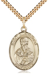 [7012GF/24G] 14kt Gold Filled Saint Alexander Sauli Pendant on a 24 inch Gold Plate Heavy Curb chain