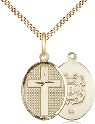 [0883GF3/18G] 14kt Gold Filled Cross Coast Guard Pendant on a 18 inch Gold Plate Light Curb chain