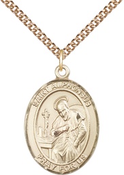 [7221GF/24GF] 14kt Gold Filled Saint Alphonsus Pendant on a 24 inch Gold Filled Heavy Curb chain