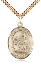 [7014GF/24G] 14kt Gold Filled Saint Catherine of Siena Pendant on a 24 inch Gold Plate Heavy Curb chain