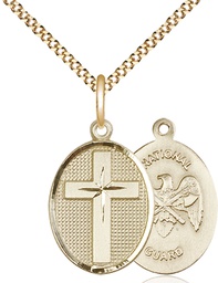 [0883GF5/18G] 14kt Gold Filled Cross National Guard Pendant on a 18 inch Gold Plate Light Curb chain