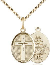 [0883GF6/18G] 14kt Gold Filled Cross Navy Pendant on a 18 inch Gold Plate Light Curb chain