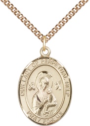 [7222GF/24GF] 14kt Gold Filled Our Lady of Perpetual Help Pendant on a 24 inch Gold Filled Heavy Curb chain