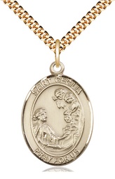[7016GF/24G] 14kt Gold Filled Saint Cecilia Pendant on a 24 inch Gold Plate Heavy Curb chain