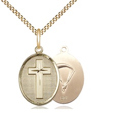 [0883GF7/18G] 14kt Gold Filled Cross Paratroopers Pendant on a 18 inch Gold Plate Light Curb chain