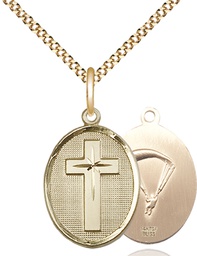 [0883GF7/18G] 14kt Gold Filled Cross Paratroopers Pendant on a 18 inch Gold Plate Light Curb chain