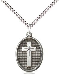 [0883SS/18S] Sterling Silver Cross Pendant on a 18 inch Light Rhodium Light Curb chain