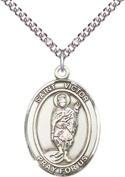 [7223SS/24SS] Sterling Silver Saint Victor of Marseilles Pendant on a 24 inch Sterling Silver Heavy Curb chain