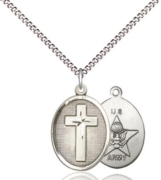 [0883SS2/18S] Sterling Silver Cross Army Pendant on a 18 inch Light Rhodium Light Curb chain