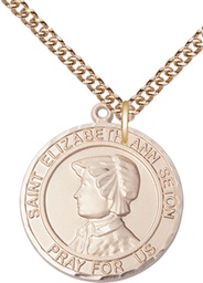 [7224RDGF/24GF] 14kt Gold Filled Saint Elizabeth Ann Seton Pendant on a 24 inch Gold Filled Heavy Curb chain