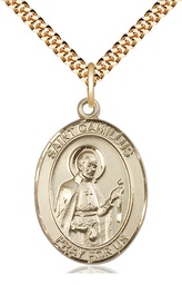 [7019GF/24G] 14kt Gold Filled Saint Camillus of Lellis Pendant on a 24 inch Gold Plate Heavy Curb chain