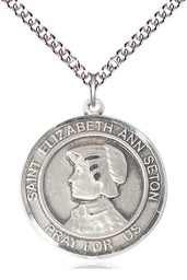 [7224RDSS/24SS] Sterling Silver Saint Elizabeth Ann Seton Pendant on a 24 inch Sterling Silver Heavy Curb chain