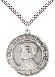 [7224RDSS/24SS] Sterling Silver Saint Elizabeth Ann Seton Pendant on a 24 inch Sterling Silver Heavy Curb chain