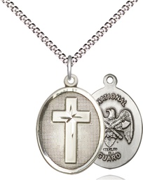 [0883SS5/18S] Sterling Silver Cross National Guard Pendant on a 18 inch Light Rhodium Light Curb chain