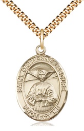 [7021GF/24G] 14kt Gold Filled Saint Catherine Laboure Pendant on a 24 inch Gold Plate Heavy Curb chain