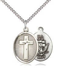 [0883SS6/18S] Sterling Silver Cross Navy Pendant on a 18 inch Light Rhodium Light Curb chain