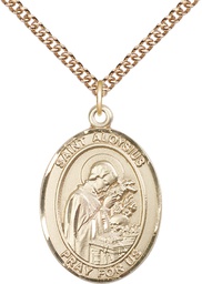 [7225GF/24GF] 14kt Gold Filled Saint Aloysius Gonzaga Pendant on a 24 inch Gold Filled Heavy Curb chain