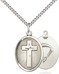 [0883SS7/18S] Sterling Silver Cross Paratroopers Pendant on a 18 inch Light Rhodium Light Curb chain