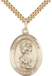 [7022GF/24G] 14kt Gold Filled Saint Christopher Pendant on a 24 inch Gold Plate Heavy Curb chain