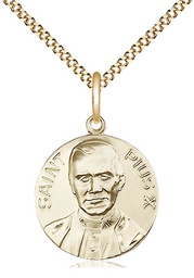 [0885GF/18G] 14kt Gold Filled Pope Pius X Pendant on a 18 inch Gold Plate Light Curb chain