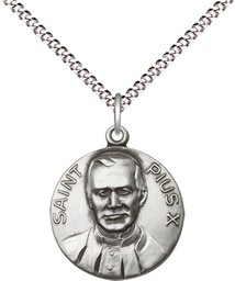 [0885SS/18S] Sterling Silver Pope Pius X Pendant on a 18 inch Light Rhodium Light Curb chain
