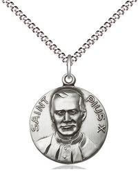 [0885SS/18S] Sterling Silver Pope Pius X Pendant on a 18 inch Light Rhodium Light Curb chain