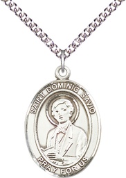 [7227SS/24SS] Sterling Silver Saint Dominic Savio Pendant on a 24 inch Sterling Silver Heavy Curb chain
