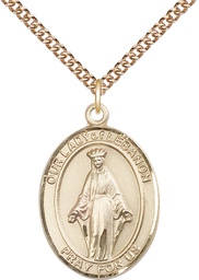 [7229GF/24GF] 14kt Gold Filled Our Lady of Lebanon Pendant on a 24 inch Gold Filled Heavy Curb chain