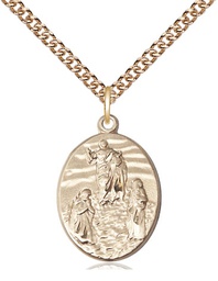 [0888GF/24GF] 14kt Gold Filled Tranfiguration Pendant on a 24 inch Gold Filled Heavy Curb chain