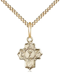 [0890GF/18G] 14kt Gold Filled Communion 5-Way Pendant on a 18 inch Gold Plate Light Curb chain