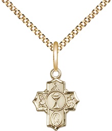 [0890GF/18G] 14kt Gold Filled Communion 5-Way Pendant on a 18 inch Gold Plate Light Curb chain