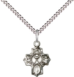 [0890SS/18S] Sterling Silver Communion 5-Way Pendant on a 18 inch Light Rhodium Light Curb chain