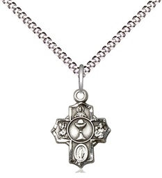 [0890SS/18S] Sterling Silver Communion 5-Way Pendant on a 18 inch Light Rhodium Light Curb chain