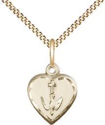 [0891GF/18G] 14kt Gold Filled Heart / Confirmation Pendant on a 18 inch Gold Plate Light Curb chain