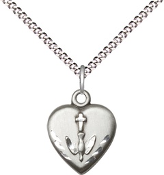 [0891SS/18S] Sterling Silver Heart / Confirmation Pendant on a 18 inch Light Rhodium Light Curb chain