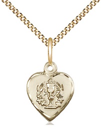[0892GF/18G] 14kt Gold Filled Heart / Communion Pendant on a 18 inch Gold Plate Light Curb chain