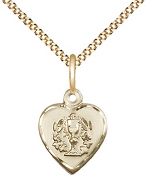 [0892GF/18G] 14kt Gold Filled Heart / Communion Pendant on a 18 inch Gold Plate Light Curb chain