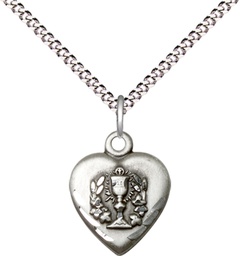 [0892SS/18S] Sterling Silver Heart / Communion Pendant on a 18 inch Light Rhodium Light Curb chain