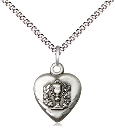 [0892SS/18S] Sterling Silver Heart / Communion Pendant on a 18 inch Light Rhodium Light Curb chain