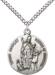 [0893SS/24SS] Sterling Silver Saint Hubert of Liege Pendant on a 24 inch Sterling Silver Heavy Curb chain