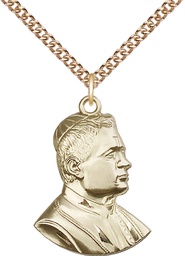 [0897GF/24GF] 14kt Gold Filled Saint Pius X Pendant on a 24 inch Gold Filled Heavy Curb chain