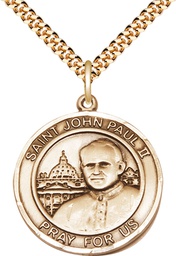 [7234RDGF/24G] 14kt Gold Filled Saint John Paul II Pendant on a 24 inch Gold Plate Heavy Curb chain