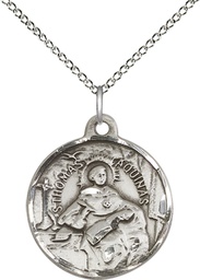 [0956SS/18SS] Sterling Silver Saint Thomas Aquinas Pendant on a 18 inch Sterling Silver Light Curb chain